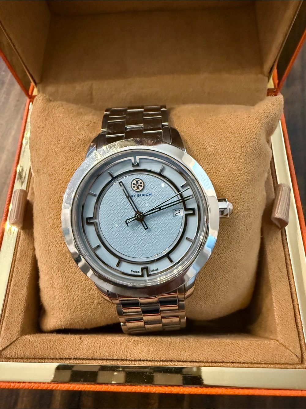 Tory Burch Classic 37mm Stainless Steel Watch Ice Blue (Model TRB1008)